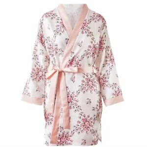Morgan Lane Satin Allie Robe - White Floral - Plus - NWT